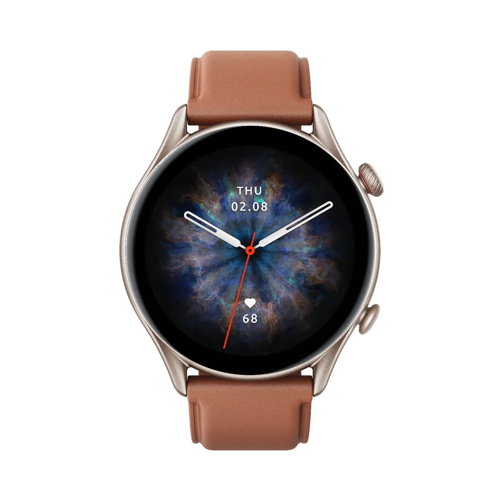 Ceas inteligent Xiaomi Amazfit GTR 3 ProCarcasă din aluminiu de culoare Gri cu bandă din Piele Maro