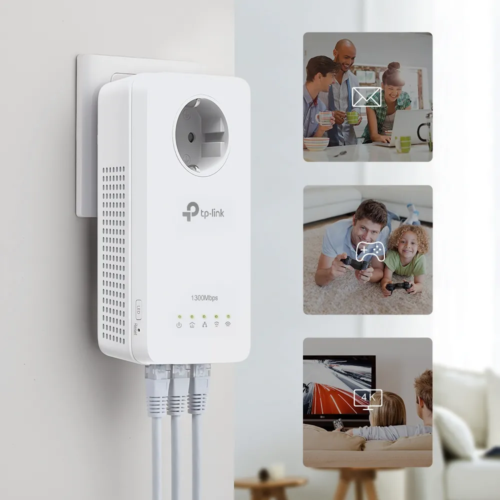 Wi-Fi + Powerline adapter TP-LINK TL-WPA8631P KIT, AV1300, 1300 Mbps, Alb