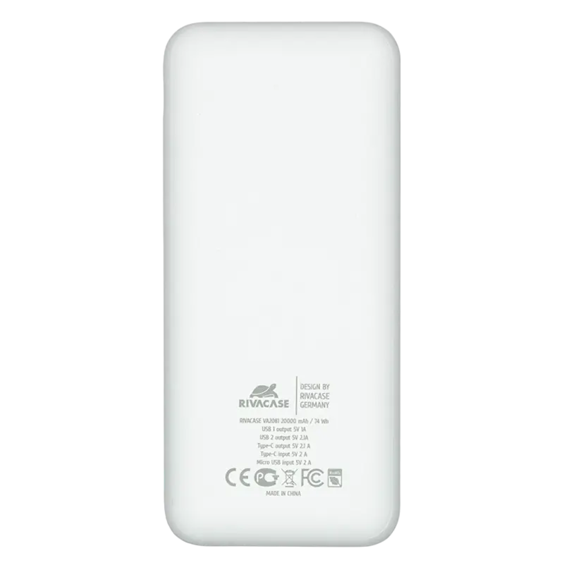 Acumulator extern RivaCase VA2081, 20000mAh, Alb
