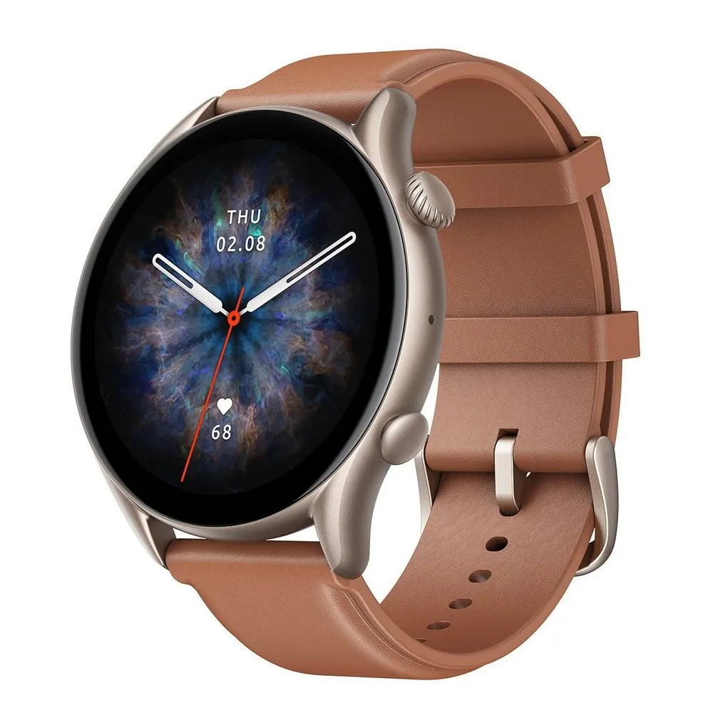 Ceas inteligent Xiaomi Amazfit GTR 3 ProCarcasă din aluminiu de culoare Gri cu bandă din Piele Maro