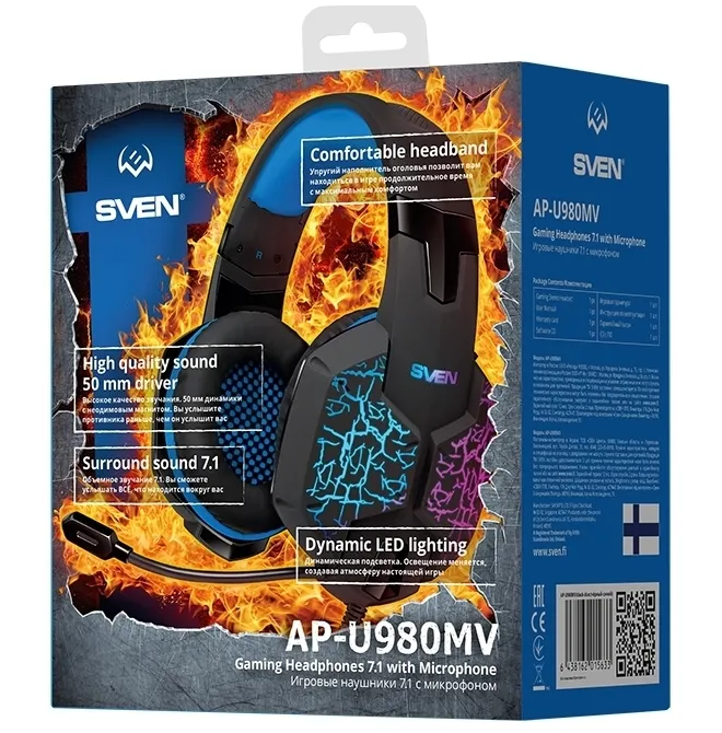 Căști gaming SVEN AP-U980MV, Cu fir, Negru/Albastru