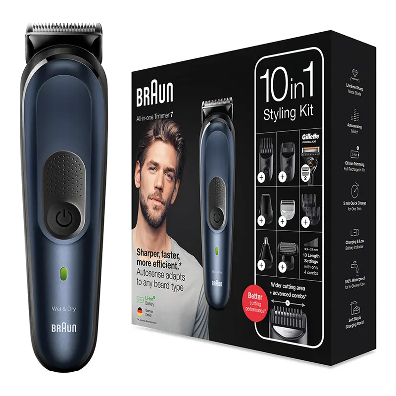 Trimmer pentru bărbați Braun 10-in-1 Trimmer MGK7330, Negru | Albastru