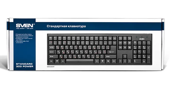 Tastatură SVEN Standard 303, Cu fir, Negru