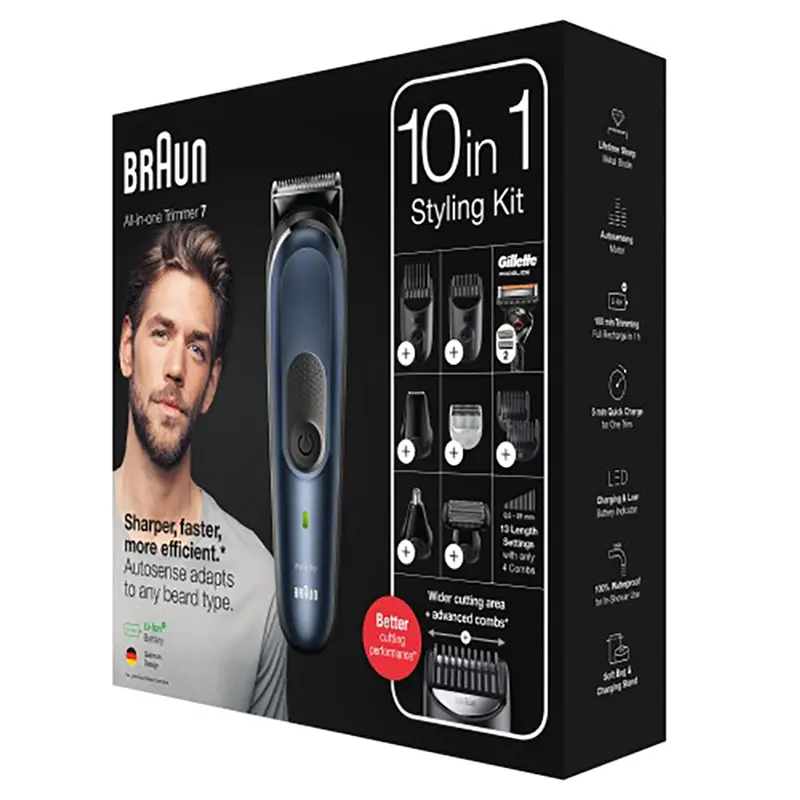 Trimmer pentru bărbați Braun 10-in-1 Trimmer MGK7330, Negru | Albastru