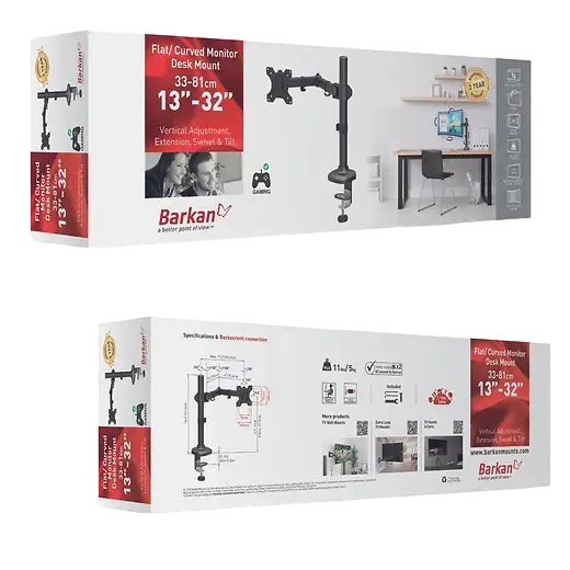 Suport birou pentru monitoare BARKAN M121T, Negru