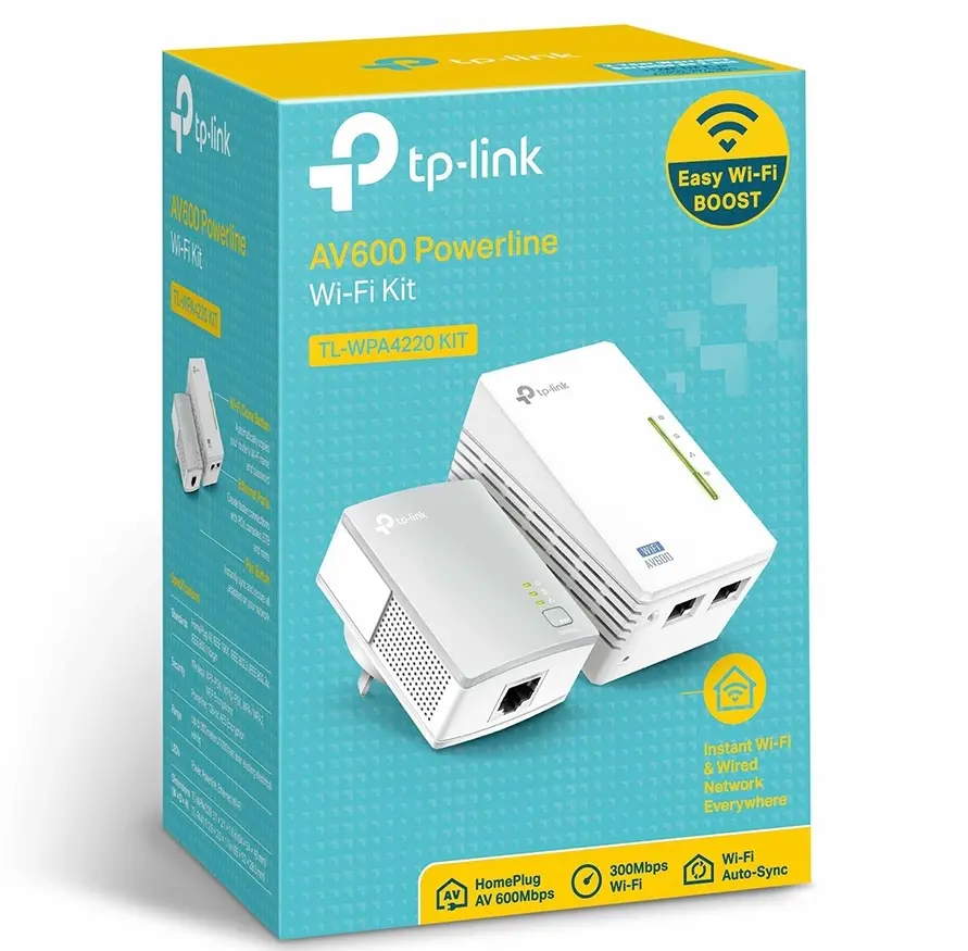 Wi-Fi + Powerline adapter TP-LINK TL-WPA4220 KIT, AV600, 600 Mbps, Alb
