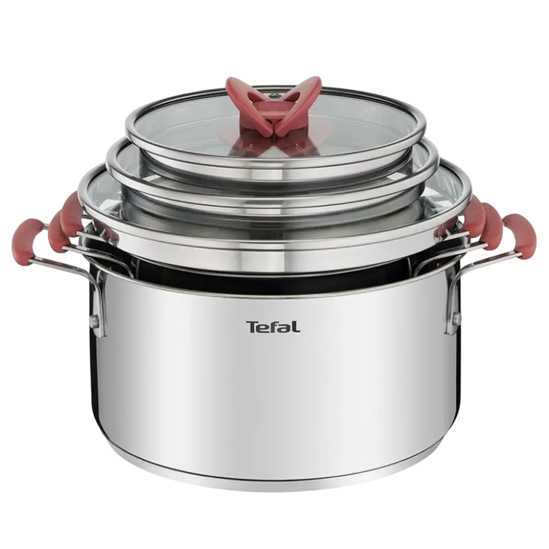 Set de vase Tefal Opti'Space, 5,2L, Oțel inoxidabil