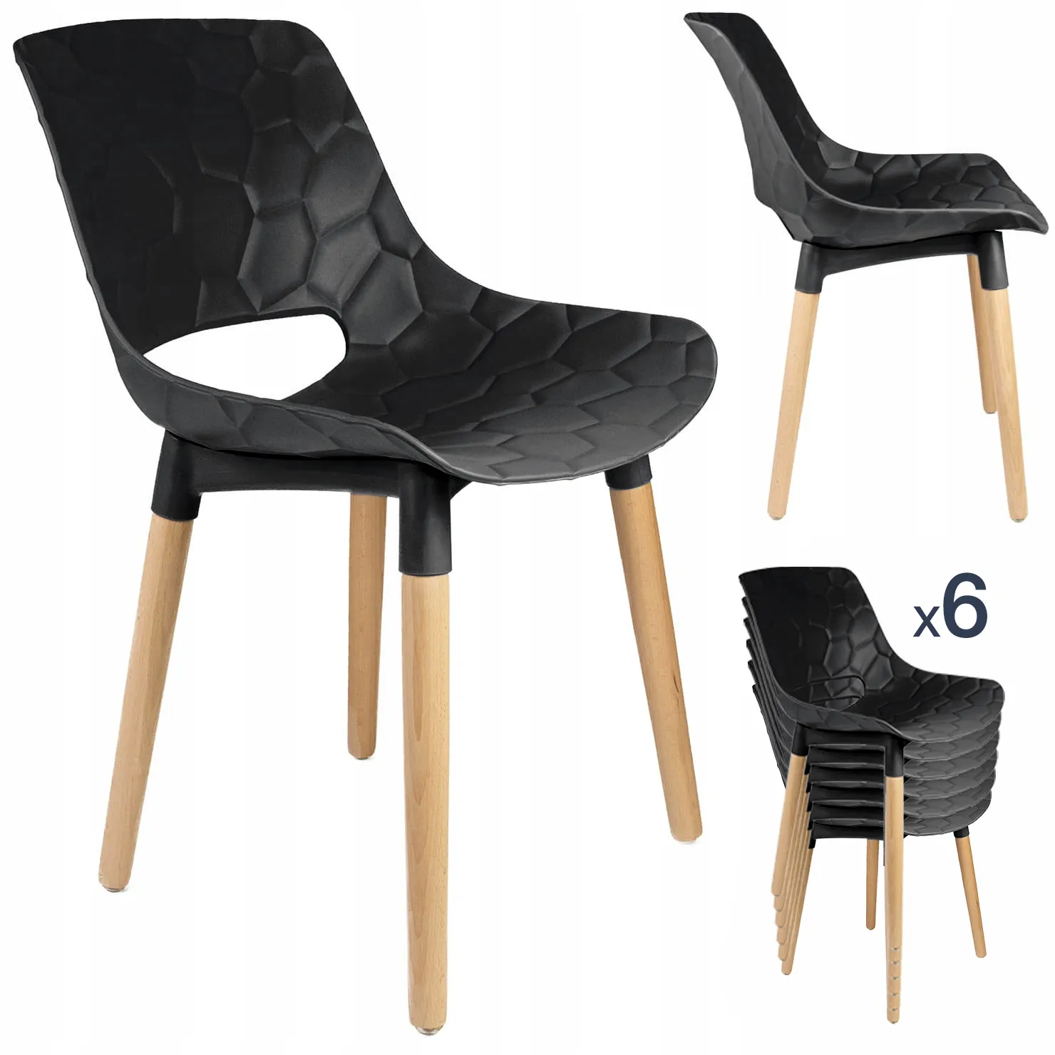 SET 6 Scaune scandinave JUMI DAVIS (negru)