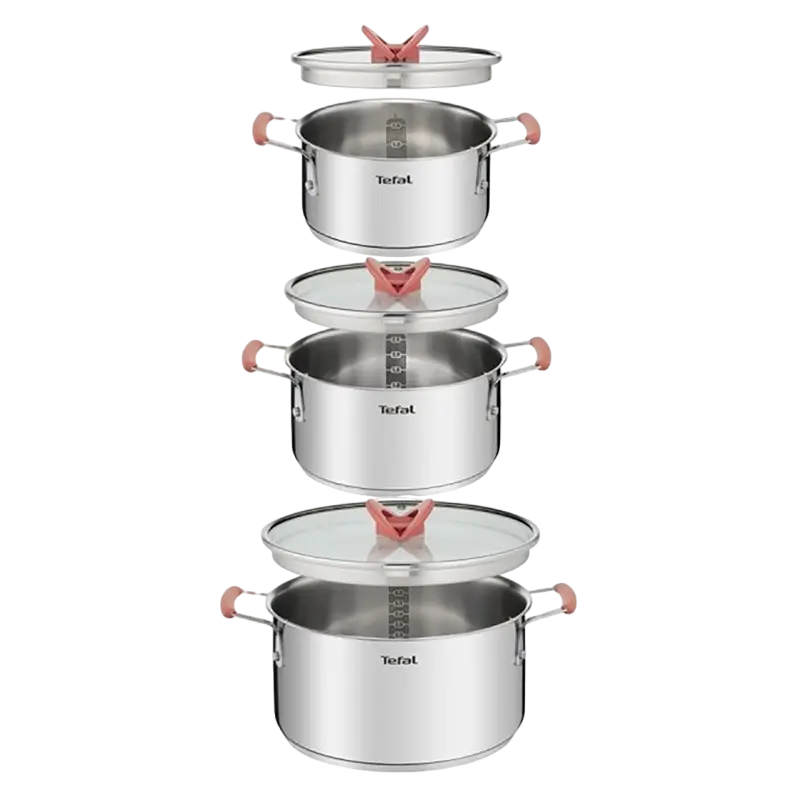 Set de vase Tefal Opti'Space, 5,2L, Oțel inoxidabil