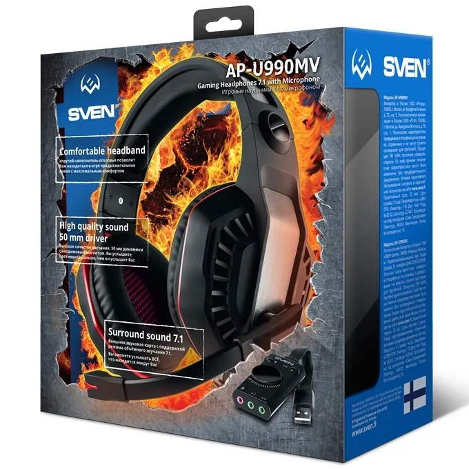 Căști gaming SVEN AP-U990MV, Cu fir, Negru/Roșu