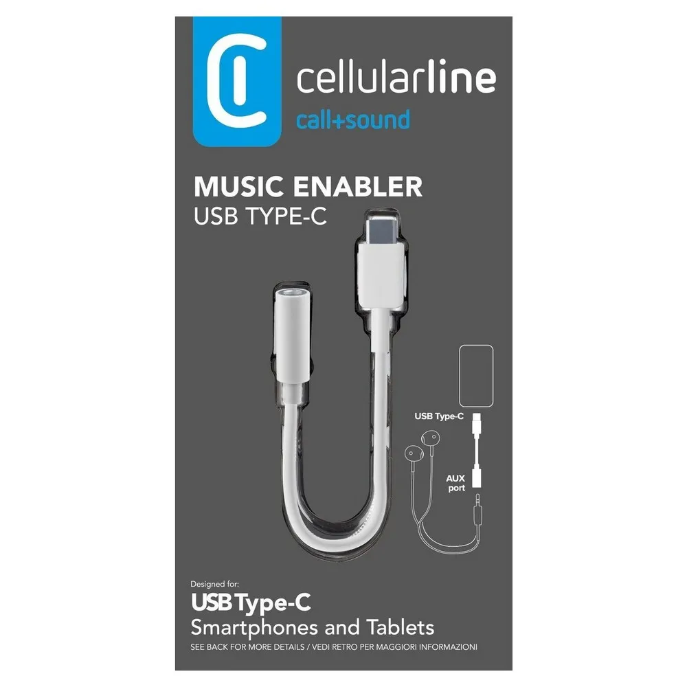 Adapter USB-C to 3.5mm Jack, Cellularline, White