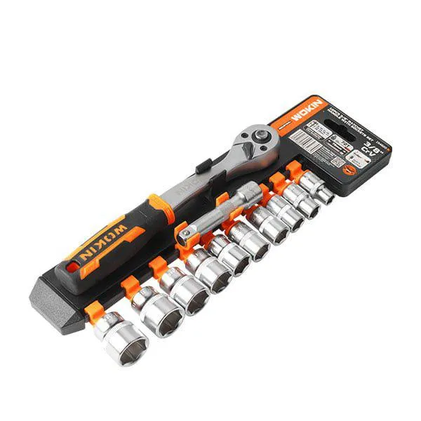 Set de 12 chei tubulare de 3/8 cu maner cu clichet Cr-V WOKIN (Industrial)