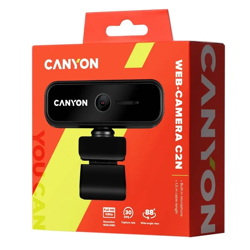 Cameră Web Canyon C2N, Full-HD 1080P, Negru