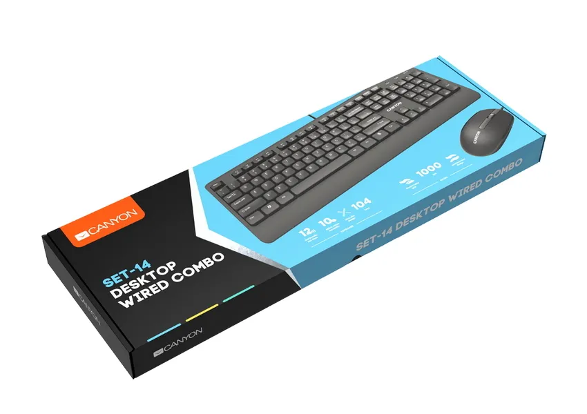 Set Tastatură + Mouse Canyon SET-14, Cu fir, Negru