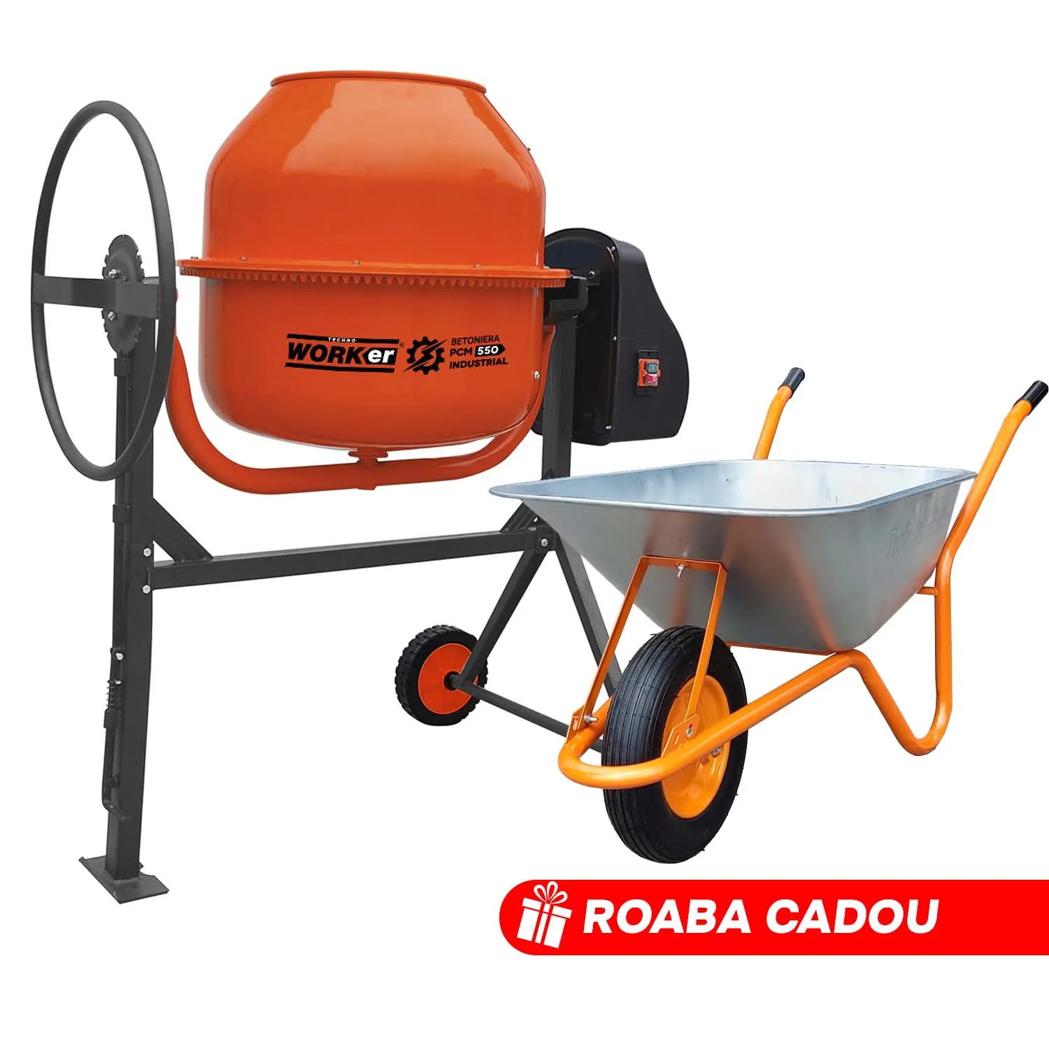 TIK TOK Betoniera TechnoWorker 160 L (Motor cupru)  + Roaba 85 L Cadou