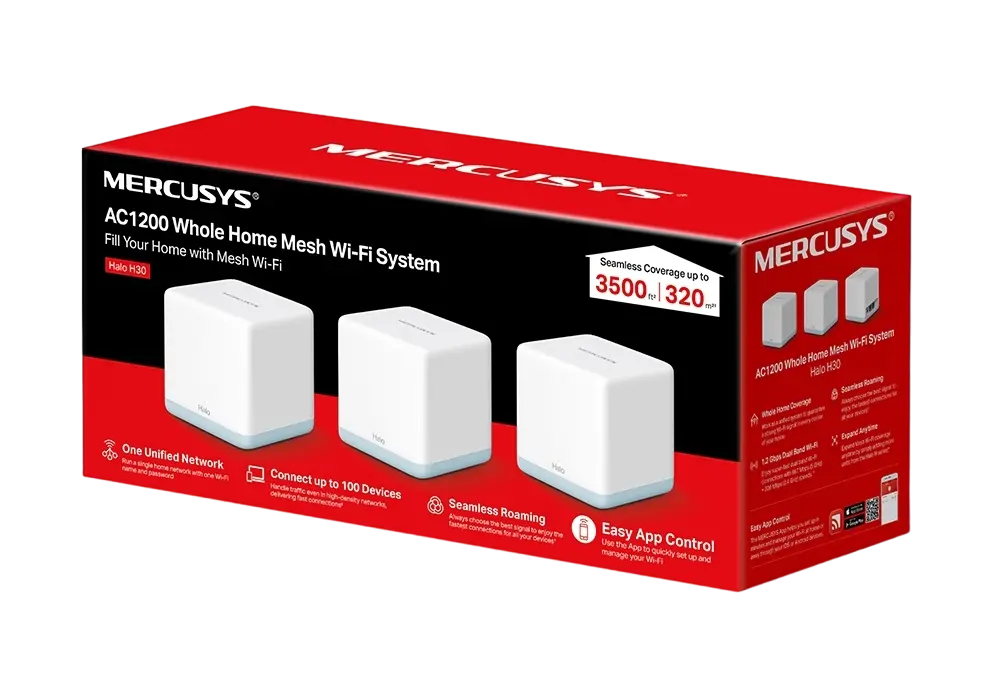 Sistem Wi-Fi Mesh MERCUSYS Halo H30 (3-pack), Alb