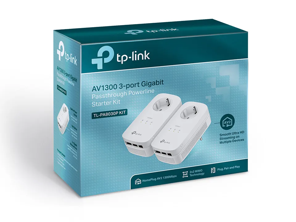Powerline Adapter  TP-LINK TL-PA8030P KIT, AV1300, 1300 Mbps, Alb