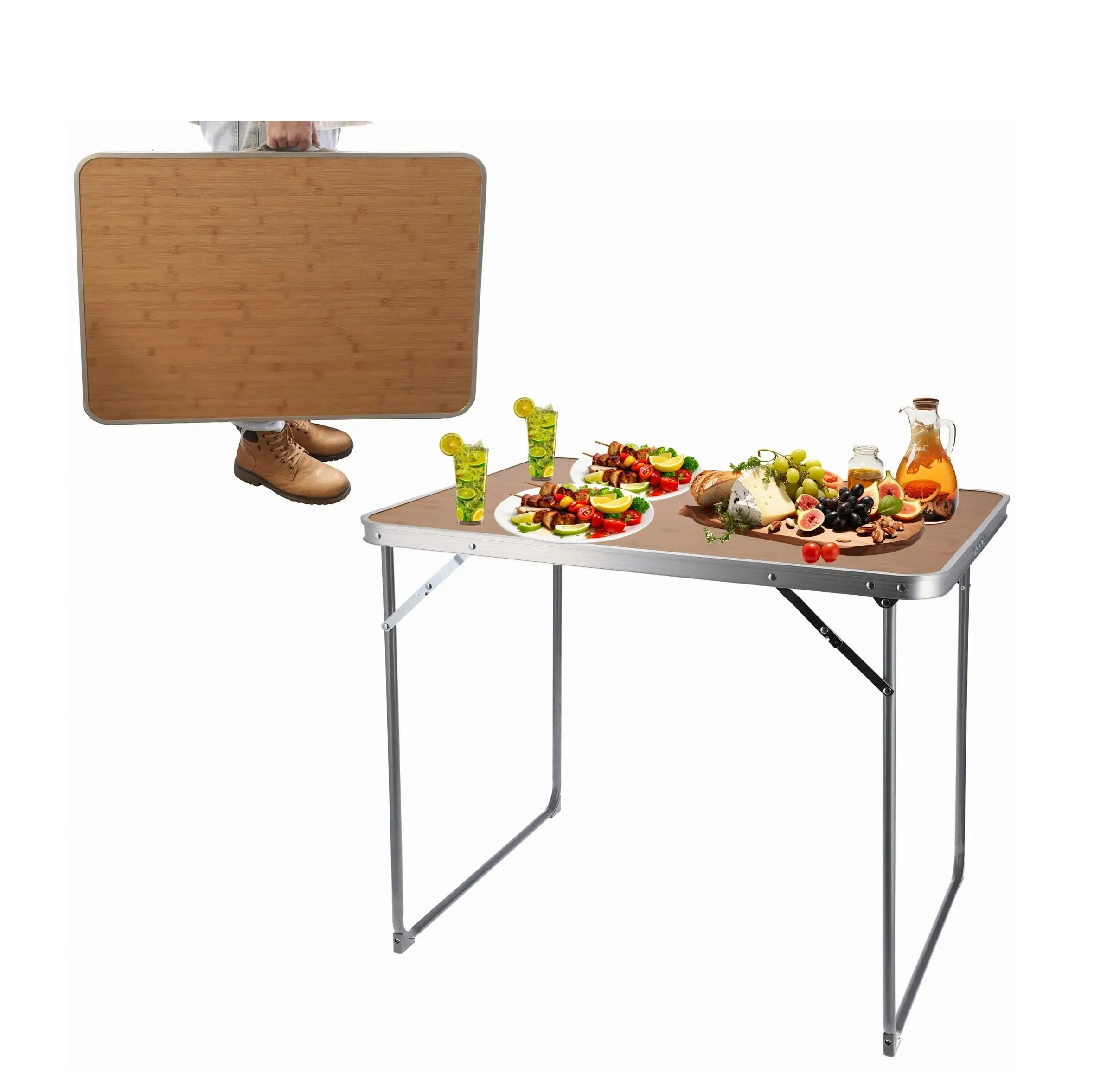 Masa de camping pliabila cu blat maro JUMI 70x80x60