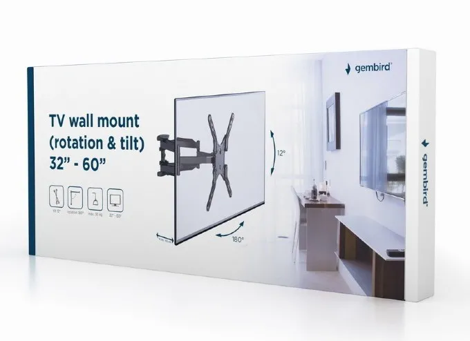 Suport înclinat pe perete Gembird WM-60RT-01, Negru