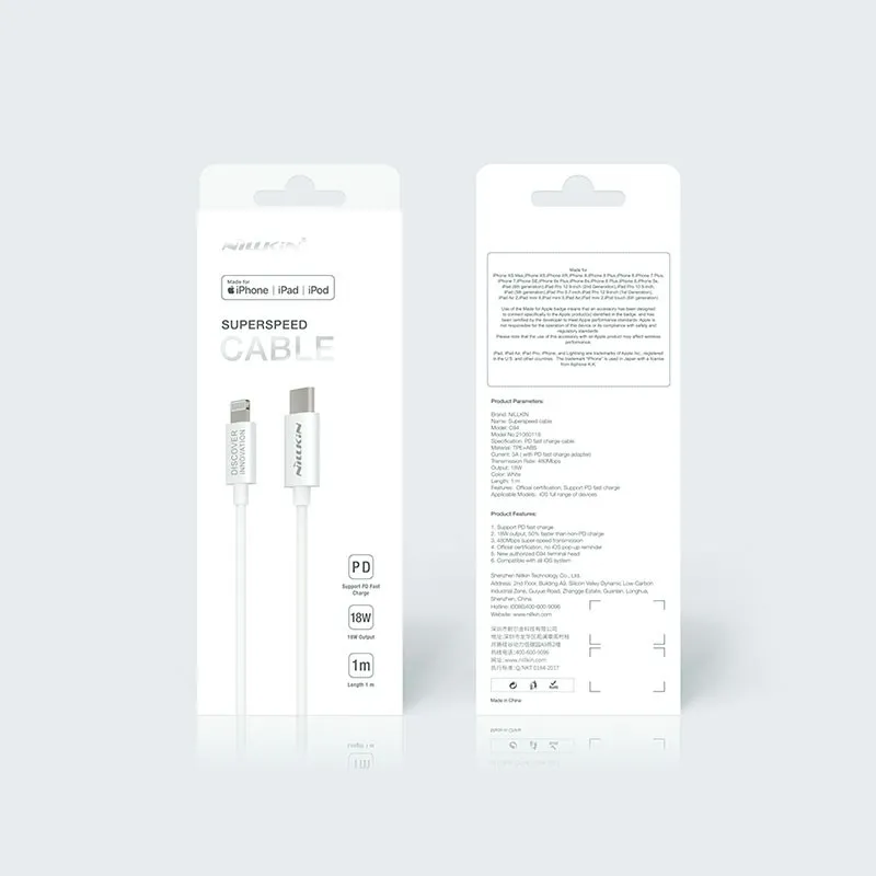 Cablu încărcare și sincronizare Nillkin PD Superspeed, MFI, USB Type-C/Lightning, 1,2m, Alb