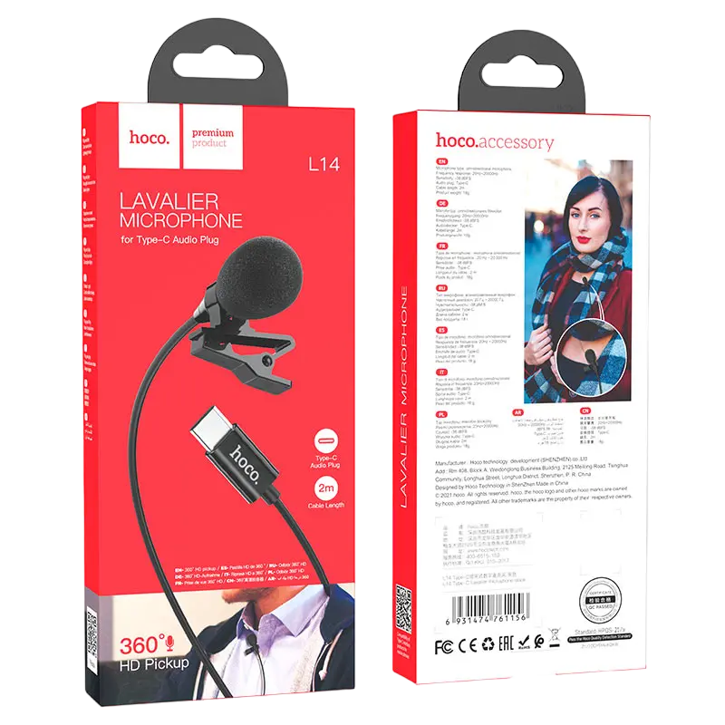 Microfon portabil pentru înregistrare vocală Hoco L14 Type C, USB, Negru