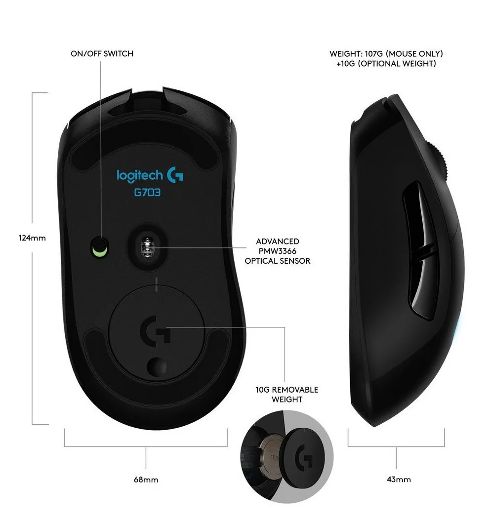 Gaming Mouse Logitech G703, Negru