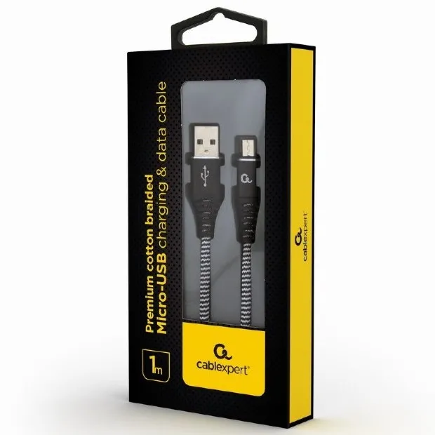 Cablu încărcare și sincronizare Cablexpert CC-USB2B-AMmBM-1M-BW, USB Type-A/micro-USB, 1m, Negru