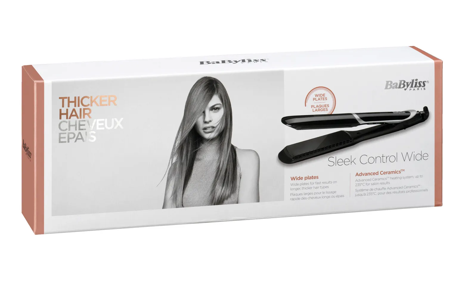 Placă de îndreptat părul BaByliss Sleek Control Wide ST397E, Negru