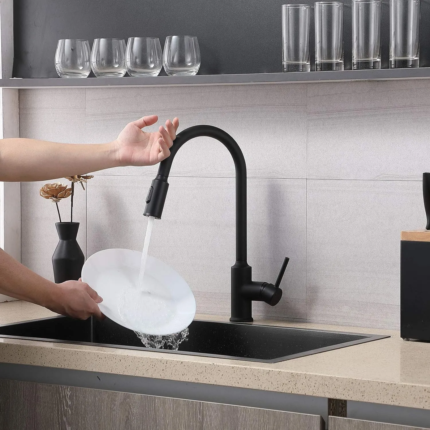 SET Arona 760 Chiuveta SANDONNA (Negru Metalic) + Baterie bucatarie SanDonna CAMI Negru