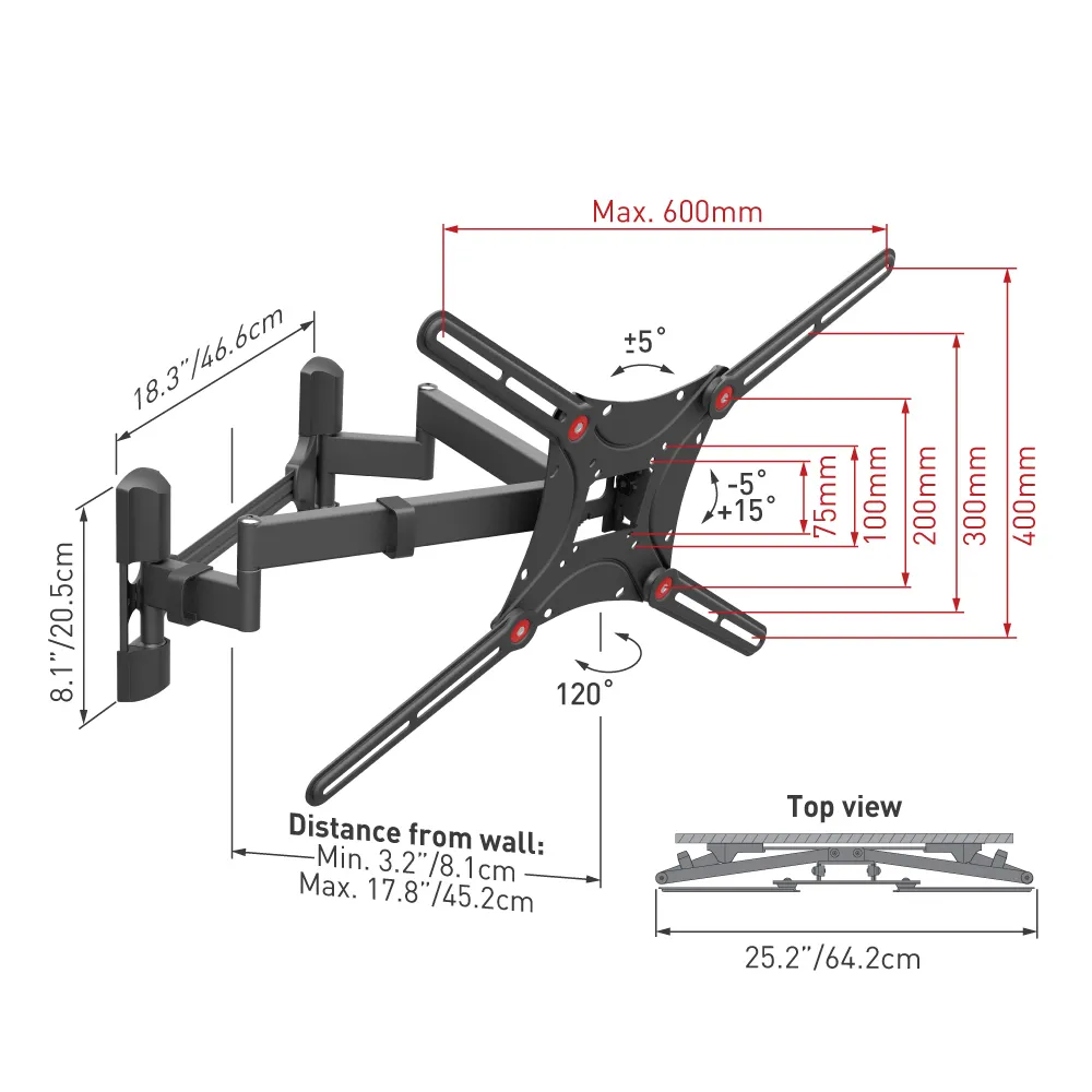Suport TV de perete BARKAN BM464L, Negru