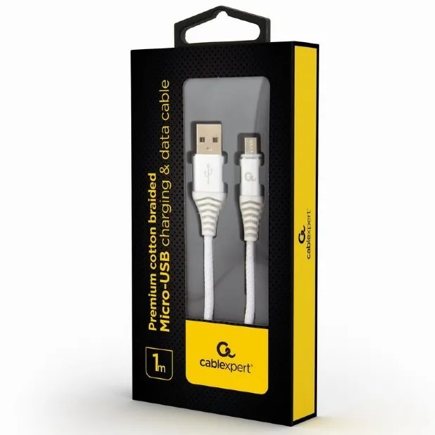 Cablu încărcare și sincronizare Cablexpert CC-USB2B-AMmBM-1M-BW2, USB Type-A/micro-USB, 1m, Alb