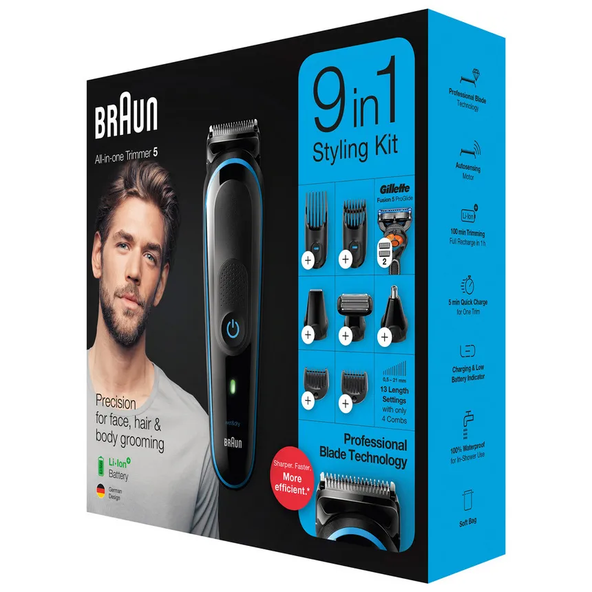 Trimmer pentru bărbați Braun 9-in-1 Trimmer MGK5280, Negru | Albastru