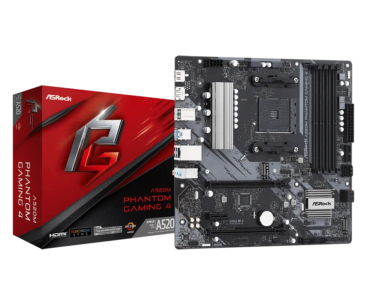 Placă de bază ASRock A520M PHANTOM GAMING 4, AM4, AMD A520, Micro-ATX