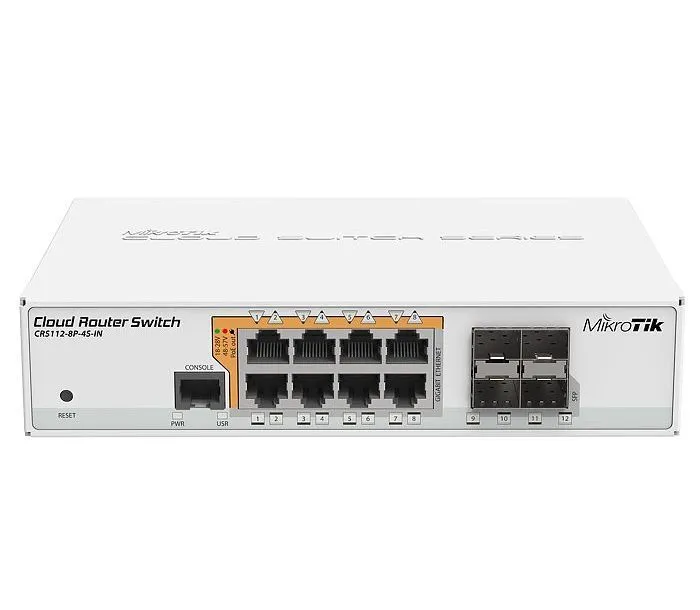 Comutator Router MikroTik CRS112-8P-4S-IN, Alb