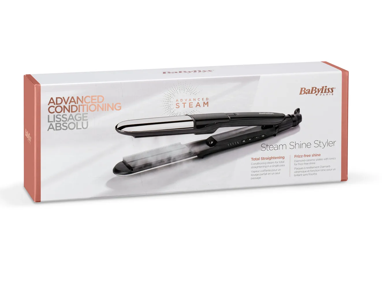 Placă de îndreptat părul BaByliss 2 in 1 Steam Shine ST496E, Negru | Argintiu