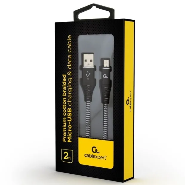 Cablu încărcare și sincronizare Cablexpert CC-USB2B-AMmBM-2M-BW, USB Type-A/micro-USB, 2m, Negru