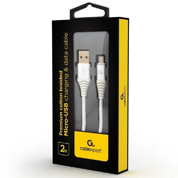 Cablu încărcare și sincronizare Cablexpert CC-USB2B-AMmBM-2M-BW2, USB Type-A/micro-USB, 2m, Alb
