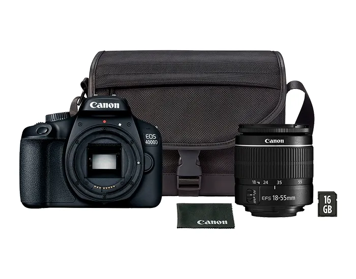 Aparat foto DSLR Canon EOS 4000D & EF-S 18-55mm III + SB130 + 16GB, Negru