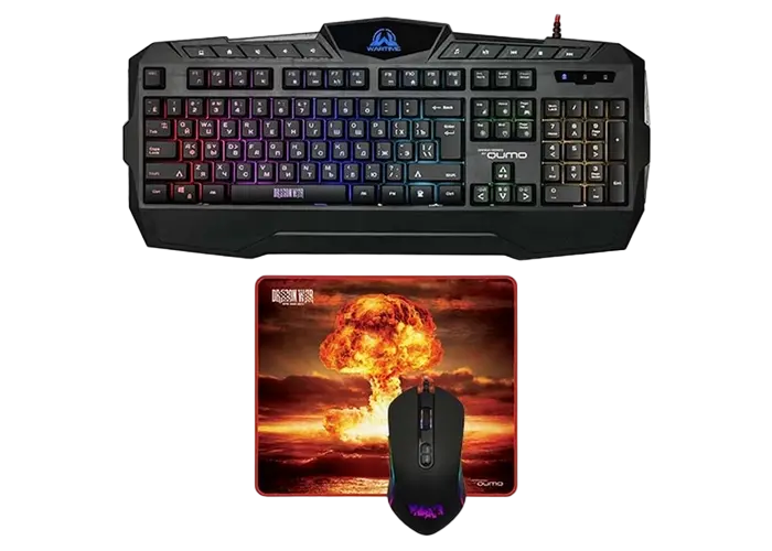 Set Tastatură + Mouse + Mouse Pad QUMO Wartime, Cu fir, Negru