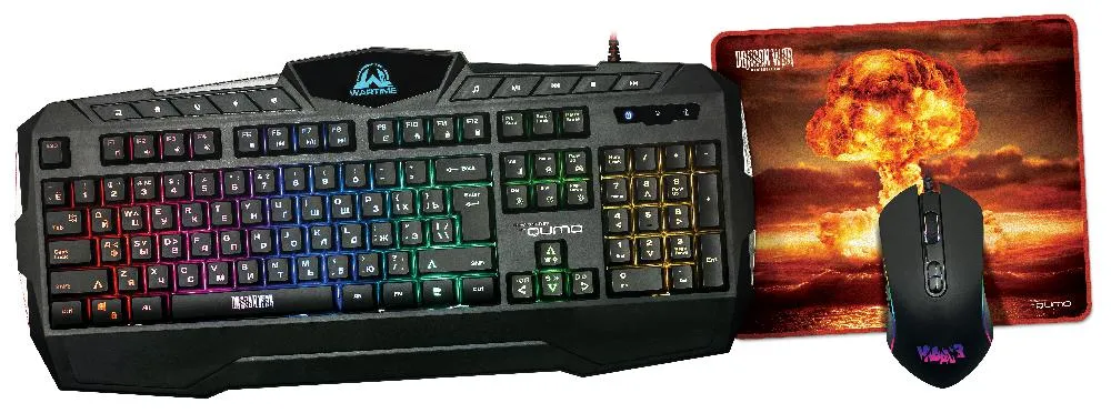 Set Tastatură + Mouse + Mouse Pad QUMO Wartime, Cu fir, Negru