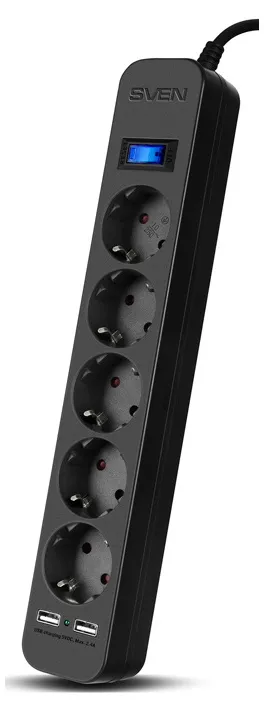 Prelungitor electric SVEN SF-05LU, 5 Prize, 1,8m, Negru