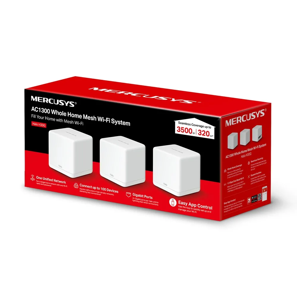 Sistem Wi-Fi Mesh MERCUSYS Halo H30G (3-pack), Alb