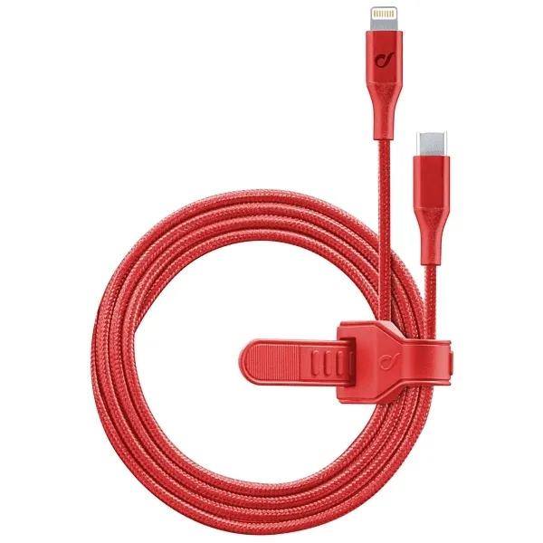Cablu încărcare și sincronizare Cellularline Satellite MFI, USB Type-C/Lightning, 1m, Roșu