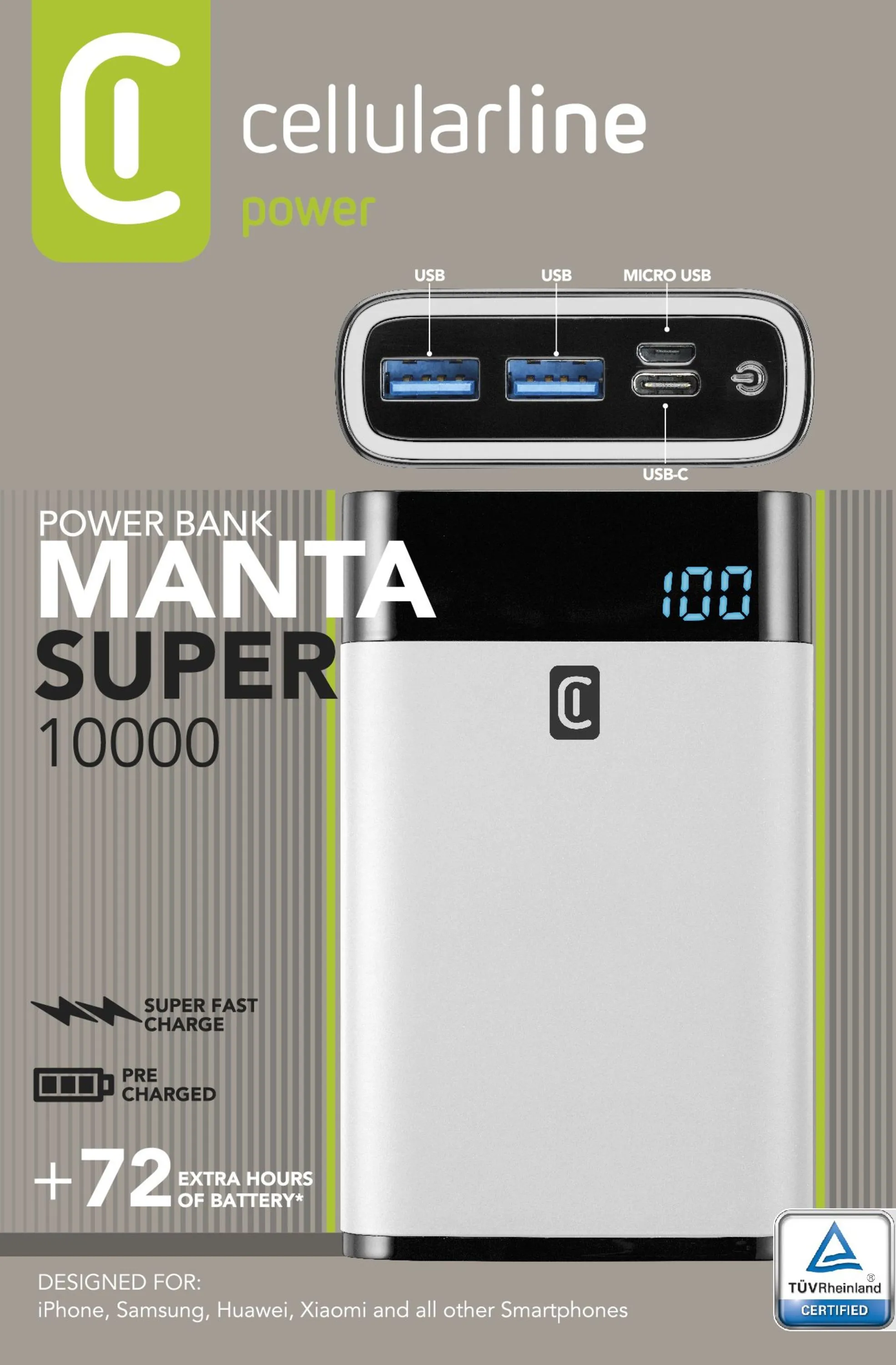 Acumulator extern Cellularline FreePower MANTA 10000, 10000mAh, Alb
