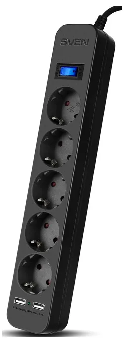 Prelungitor electric SVEN SF-05LU, 5 Prize, 5m, Negru