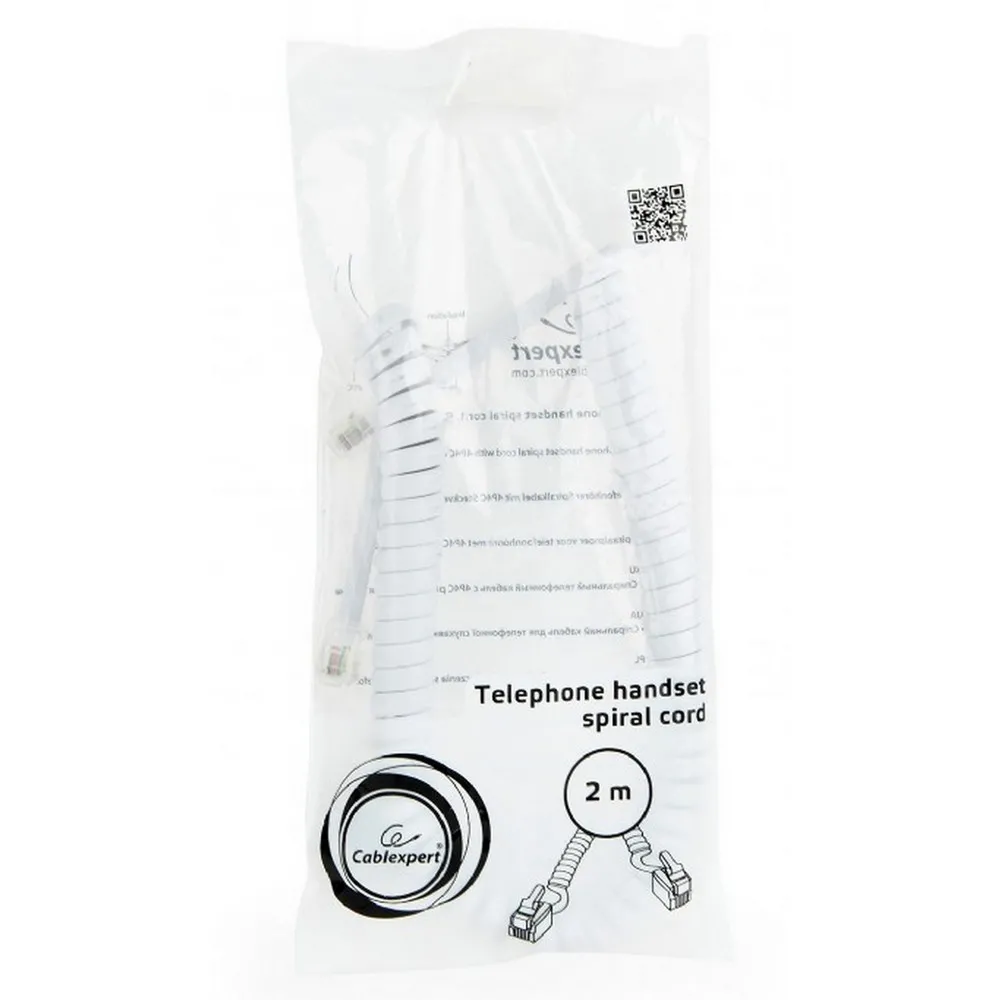 Cablu spiralat al receptorului telefonic Cablexpert TC4P4CS-2M, Alb