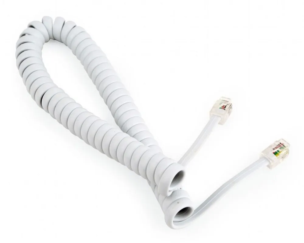 Cablu spiralat al receptorului telefonic Cablexpert TC4P4CS-2M, Alb