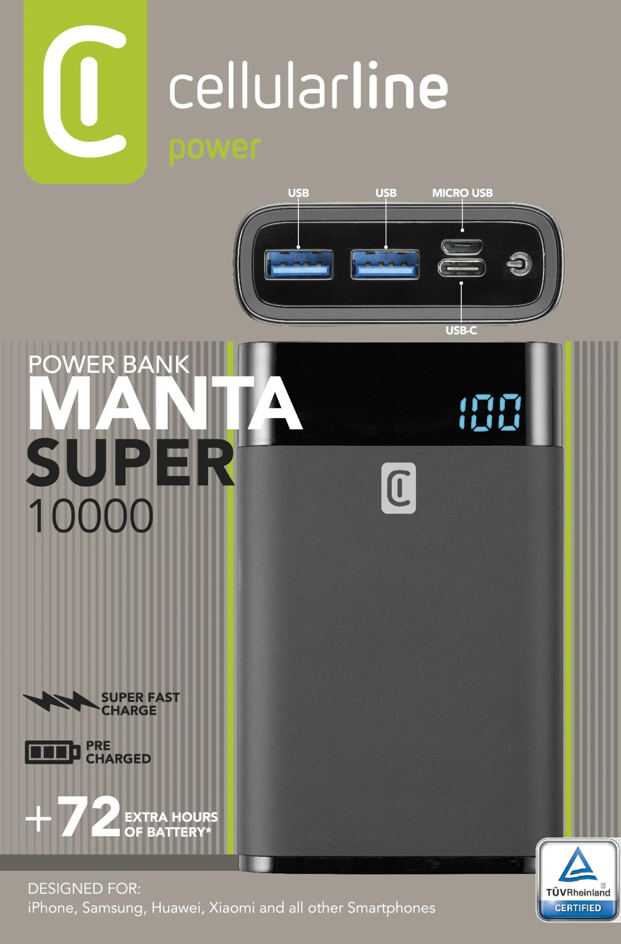 Acumulator extern Cellularline FreePower MANTA 10000, 10mAh, Negru