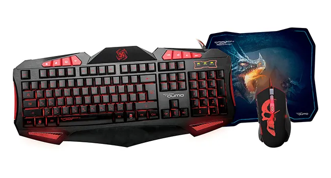 Set Tastatură + Mouse + Mouse Pad QUMO Axe Strike, Cu fir, Negru/Rosu