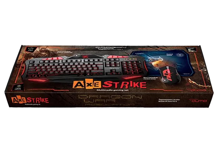Set Tastatură + Mouse + Mouse Pad QUMO Axe Strike, Cu fir, Negru/Rosu